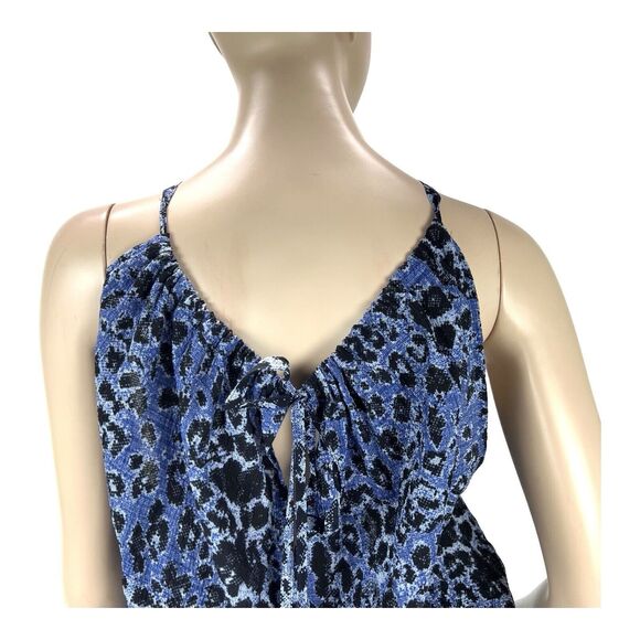 Derek Lam 10 Crosby Silk Crepe Halter Dress Blue Black Leopard Print Sz 6 - Picture 8 of 16